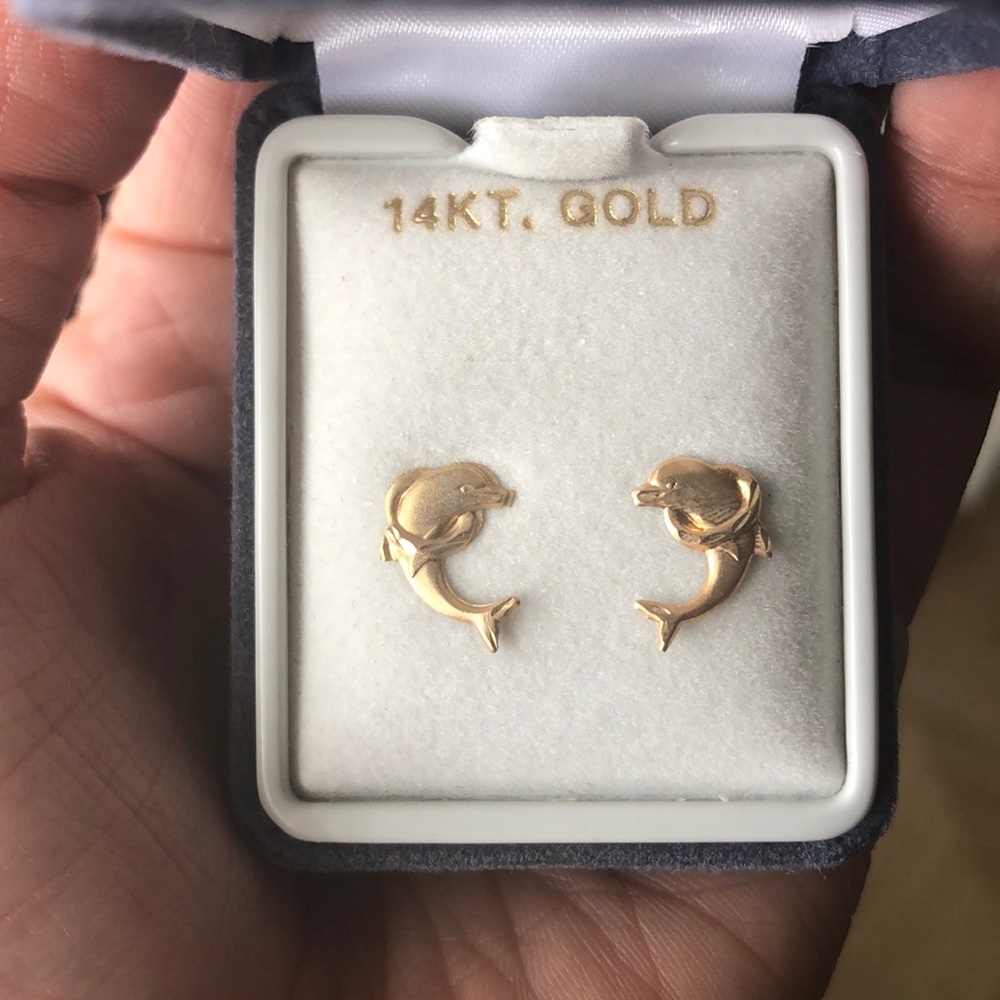 14k Gold Dolphin Earrings Made in the USA